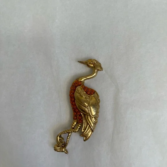 Hobe Heron Coral Brooch